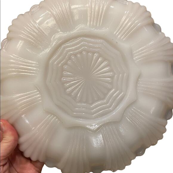 Vintage Anchor Hocking Milk Glass Deviled Egg Dish with Gold Edges -Set of 2 - Picture 2 of 5